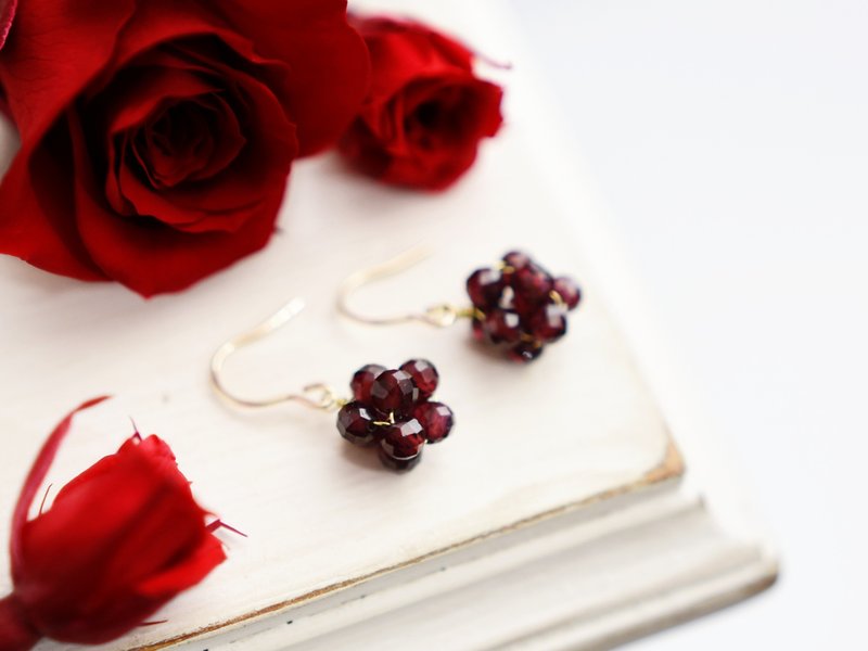 【耳环/耳夹】柘榴石果实 深红 金平糖 1月诞生石 - 耳环/耳夹 - 半宝石 红色