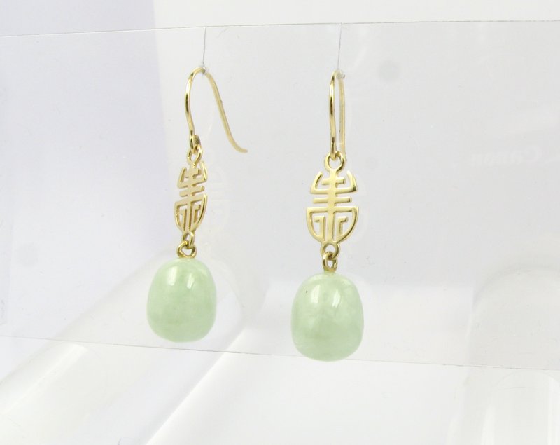 14K黄金 天然绿玉 水滴珠 耳环 (包邮) - 耳环/耳夹 - 半宝石 绿色