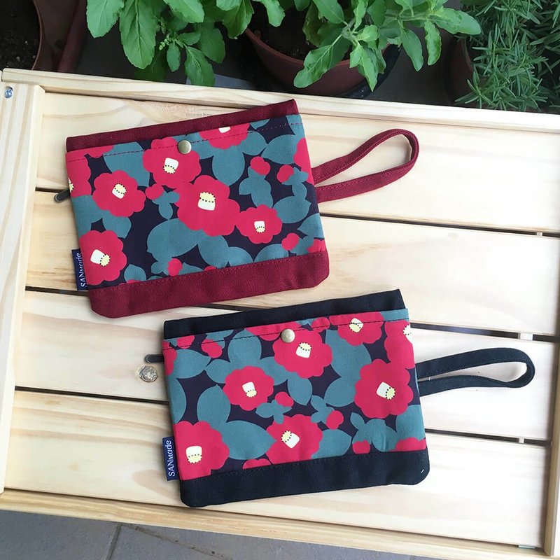 帆布万用包/随身包 - 椿花 - 化妆包/杂物包 - 棉．麻 红色