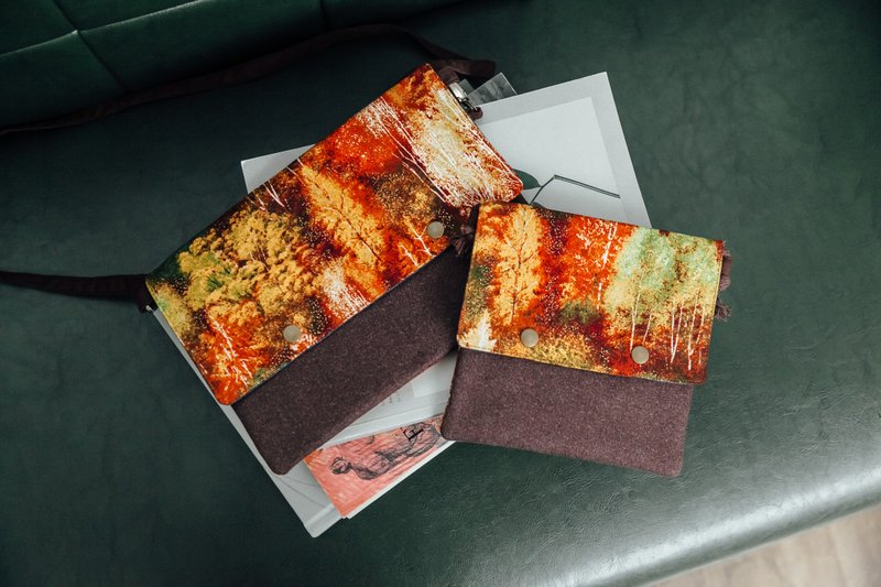 双排扣双层小方包 侧背包 斜背包 森林 - 侧背包/斜挎包 - 棉．麻 咖啡色