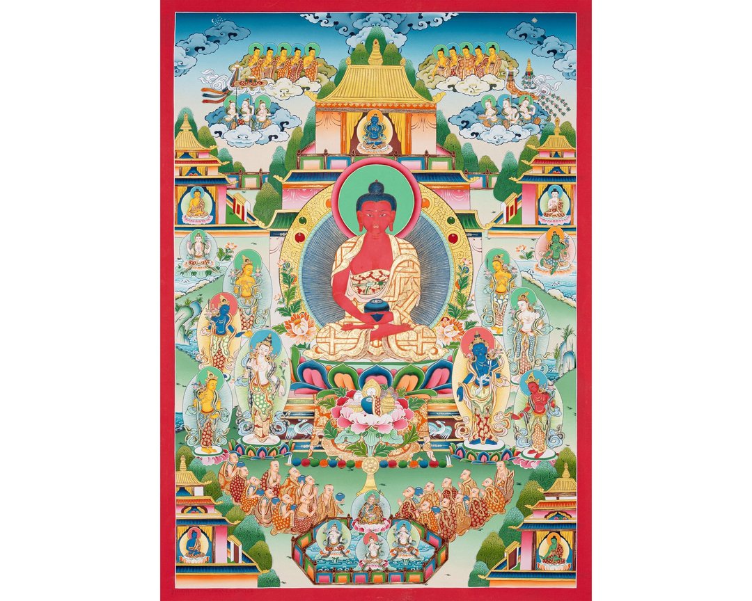 灿烂的阿弥陀佛狮王唐卡画  提升您的神圣空间 - 墙贴/壁贴 - 其他材质 多色