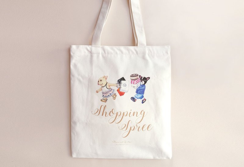 法斗的彩绘棉布环保购物袋 - 侧背包/斜挎包 - 棉．麻 白色