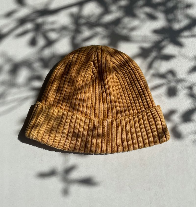 Knitted cap cotton コットンニットキャップ  植物染　草木染　yellow - 帽子 - 棉．麻 黄色
