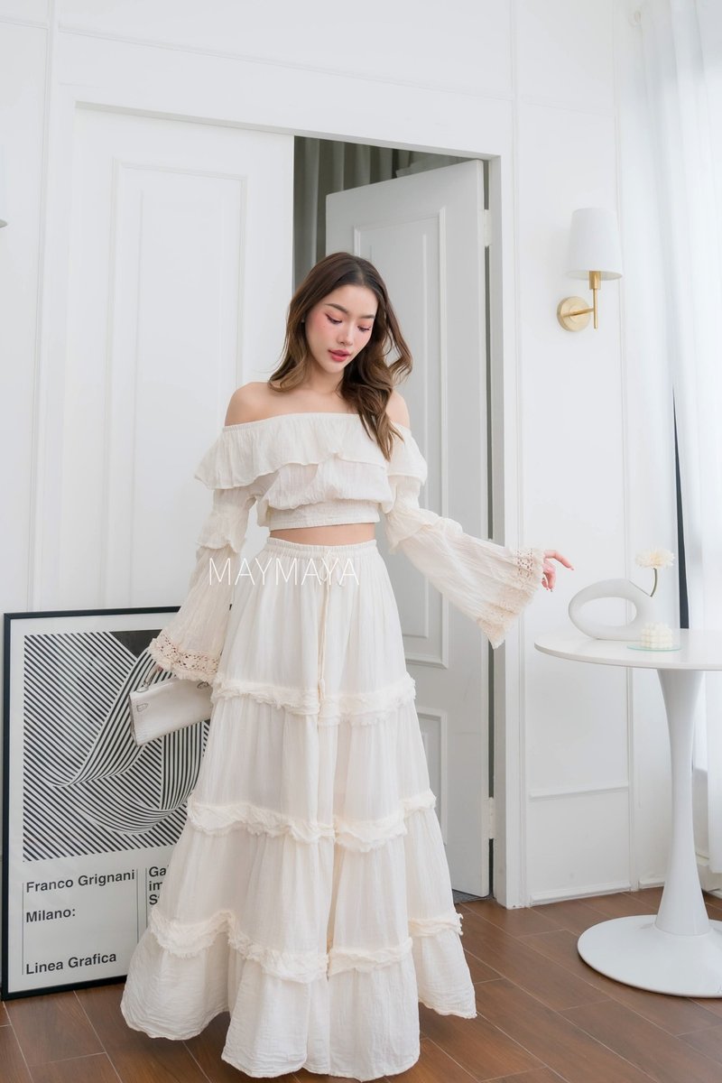 波希米亚风格手工长袖纯棉短版上衣 - 女装上衣 - 棉．麻 白色