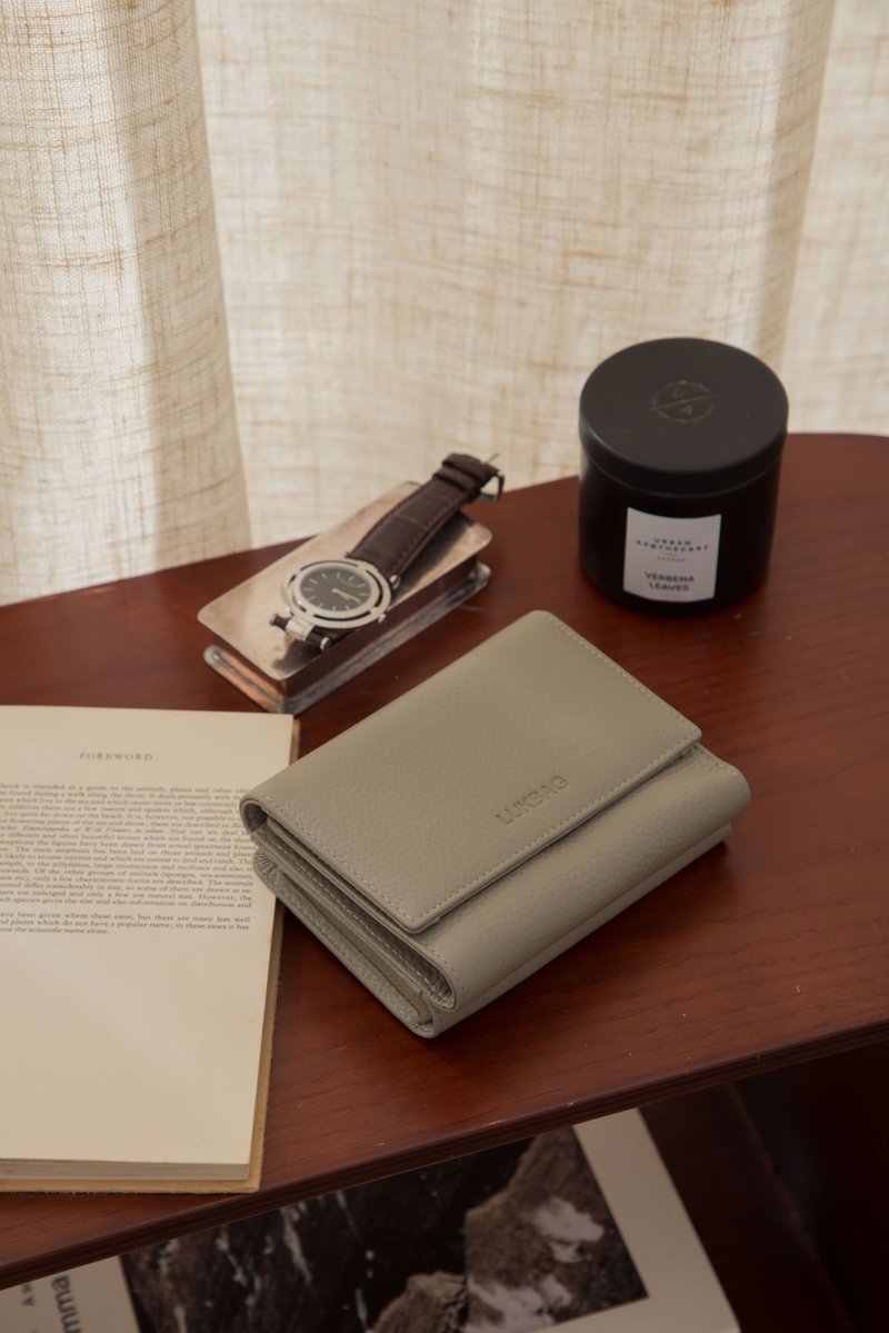 Lukbag Studio|荔枝纹扣式三折短夹|太空灰【情人节快速出货】 - 皮夹/钱包 - 真皮 灰色