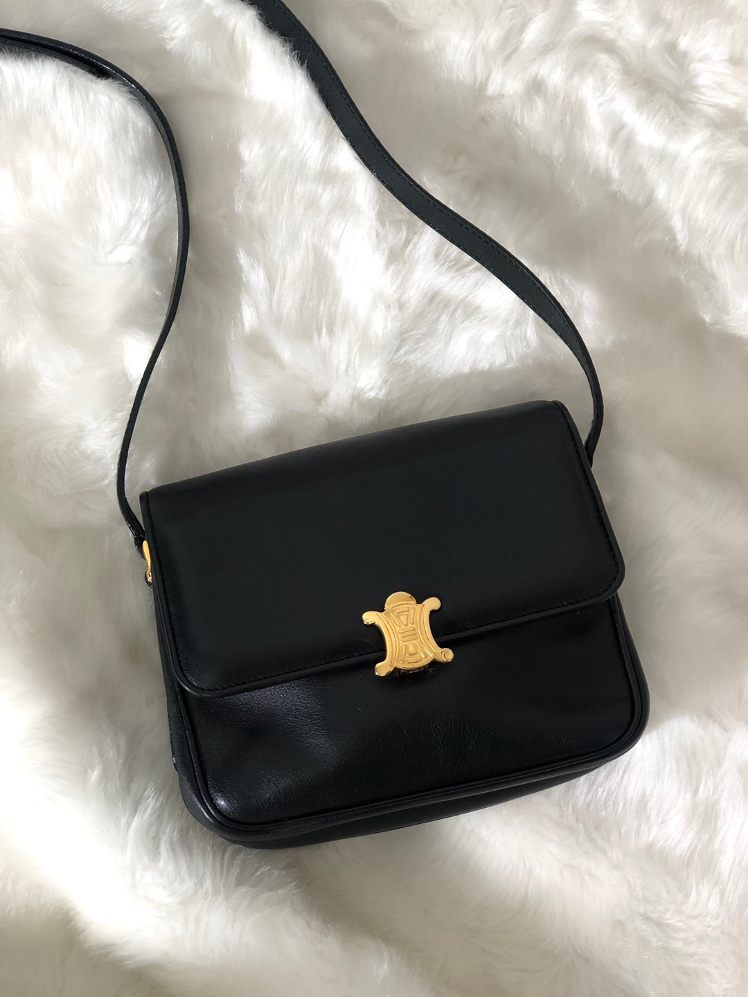 【日本直送，名牌二手包装】CELINE Triomphe 皮革斜挎单肩包黑Vintage Vintage hn5feu - 侧背包/斜挎包 - 真皮 黑色