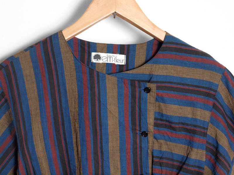 │moderato│日本制不对称拼接条纹古着洋装│复古女孩.伦敦.欧洲文艺 - 洋装/连衣裙 - 其他材质 多色