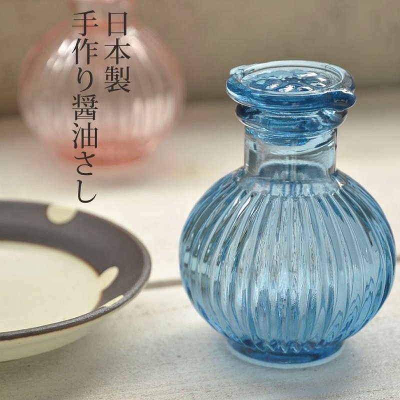 日本制老式手工菊型酱油差-粉色/蓝色 - 调味罐/酱料瓶 - 玻璃 粉红色