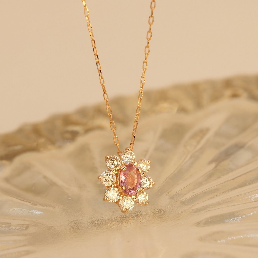 18K金帕帕拉恰花卉项链 18K Gold Padparadscha Floral Necklace - 项链 - 贵金属 
