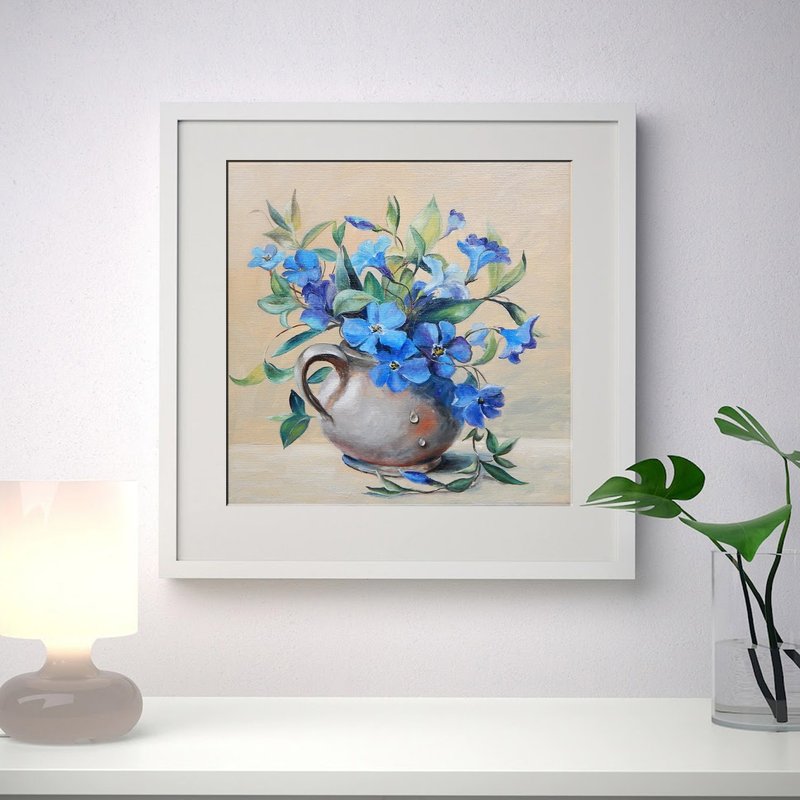 蓝色的 花朵 花画  花卉植物 挂画  原画  手绘   原创油画 - 海报/装饰画/版画 - 其他材质 多色