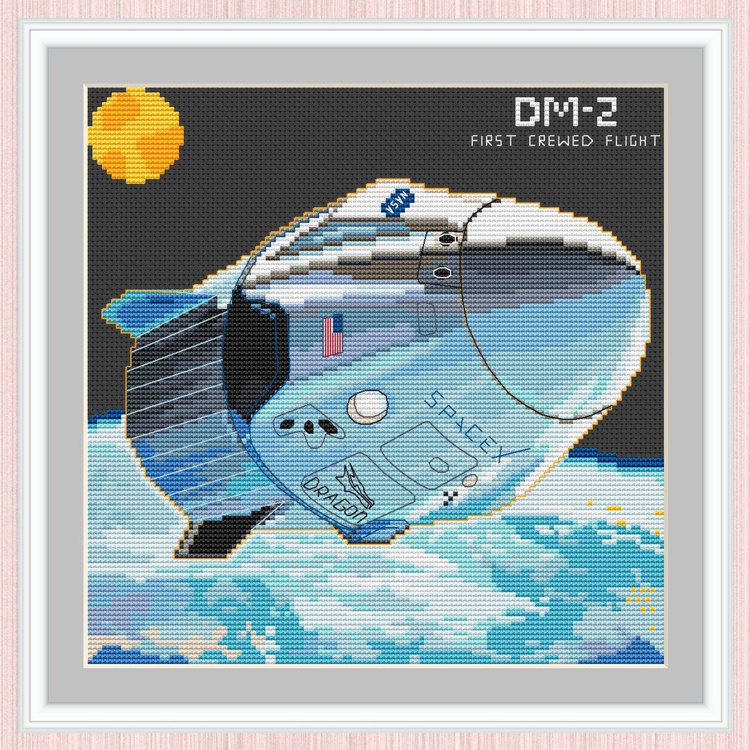 Dragon 2 Cross Stitch Pattern | SpaceX Dragon 2 | Crew Demo-2 | Spacecraft | - 手工艺教程/工具书 - 其他材质 