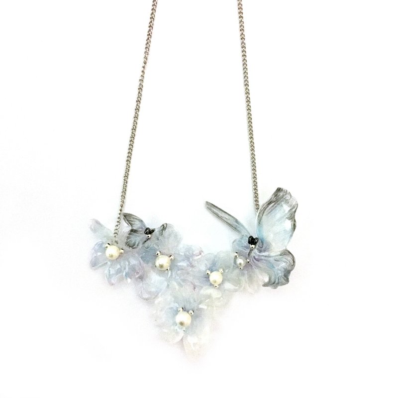 手工蓝紫色树脂塑胶花蝴蝶项链 - 项链 - 塑料 蓝色