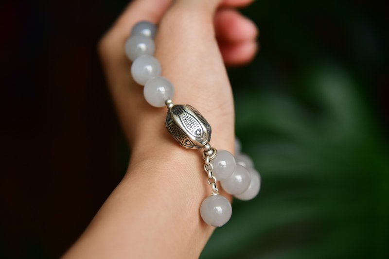 【大余】天然和田玉青海烟紫色12mm圆珠纯银手串手链 - 手链/手环 - 玉石 紫色