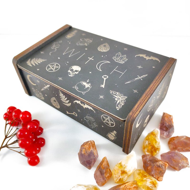 Gothic altar box, Ritual tools storage, Tarot cards stash box, Magic spells, Wit - 收纳用品 - 木头 