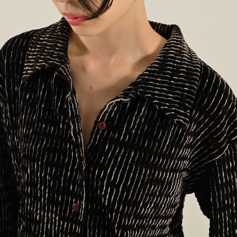 【NaSuBi Vintage】色线混纺绒面缇花古着衬衫 - 女装衬衫 - 其他人造纤维 