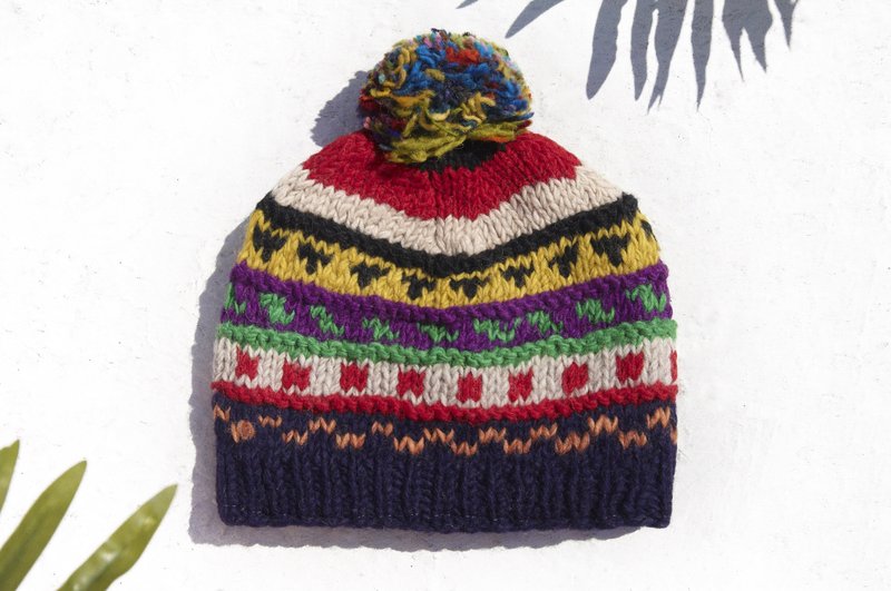 圣诞节礼物 紧急礼物 交换礼物 限量一件 手织纯羊毛帽 / 针织毛帽 / 内刷毛手织毛帽 / 毛线帽 / 手工针织帽 - 甜蜜水果茶 童趣色彩 北欧缤纷条纹 - 帽子 - 羊毛 多色
