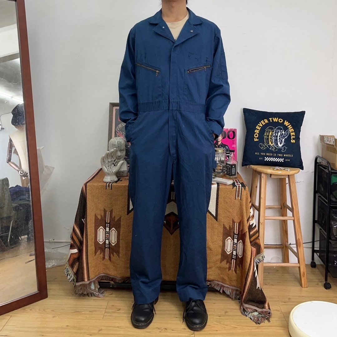 DICKIES 长袖 连身工作服 工作裤 二手 古着 深蓝 - 男士长裤 - 棉 蓝色