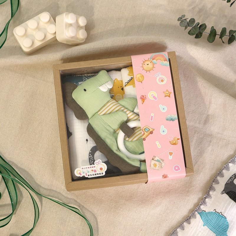 【定制多款】暖心小礼盒 - 感统玩具 + 包巾 + 肚围 满月礼盒弥月礼盒 - 满月礼盒 - 棉．麻 多色