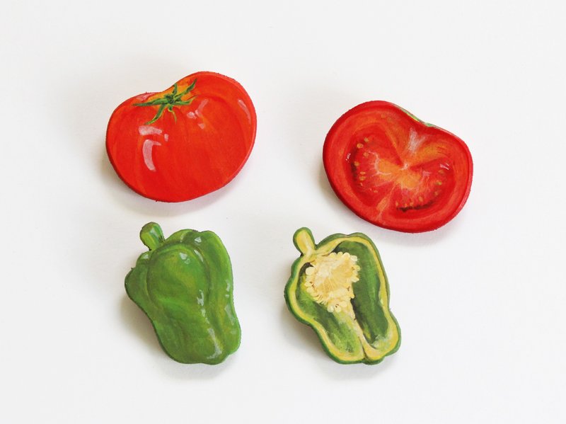 Wooden brooch of fresh vegetables - 胸针 - 木头 红色