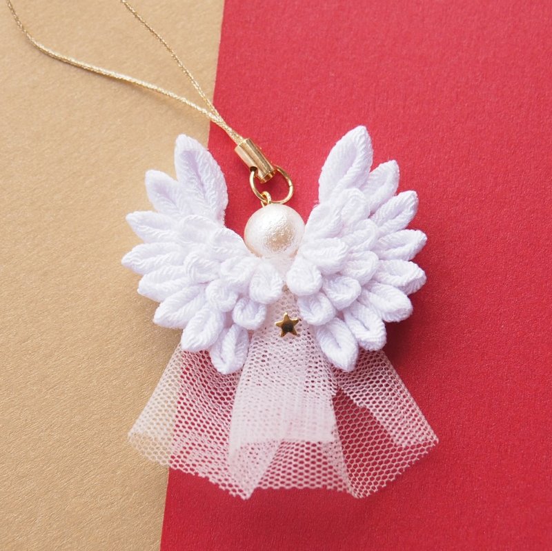 经典纯白小天使手机绳 つまみ细工: 日系和风手工布花  - 其他 - 聚酯纤维 白色