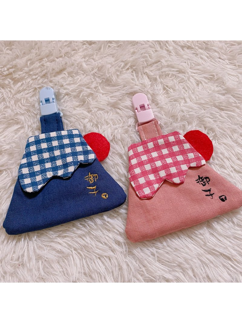 富士山。刺绣款平安福袋 平安符袋 可加绣名字 定制化礼物 - 平安符/符袋 - 棉．麻 蓝色