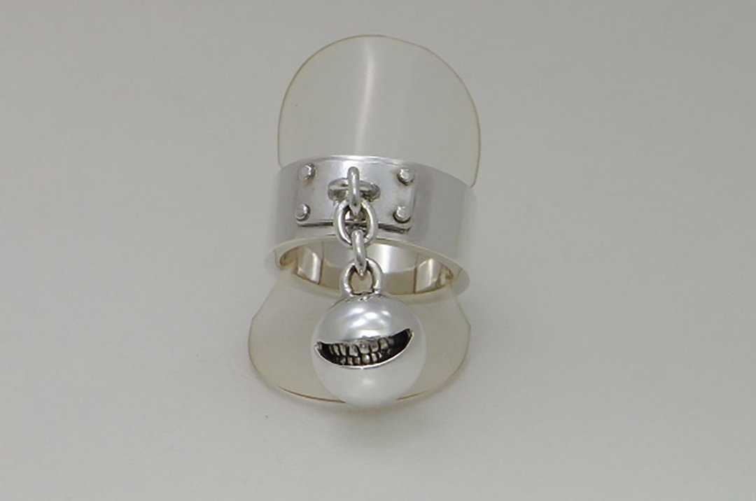 ball and chain smile ball ring (s_m-R.05) 微笑 笑 銀 戒指 指环 環 jewelry sterling silver - 戒指 - 纯银 银色