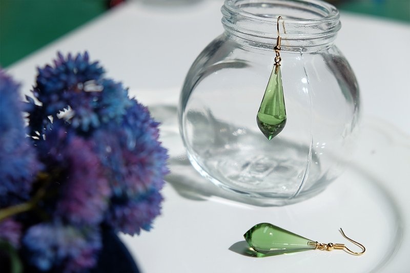 人鱼的眼泪-希望   手工压克力耳环 - 耳环/耳夹 - 压克力 绿色