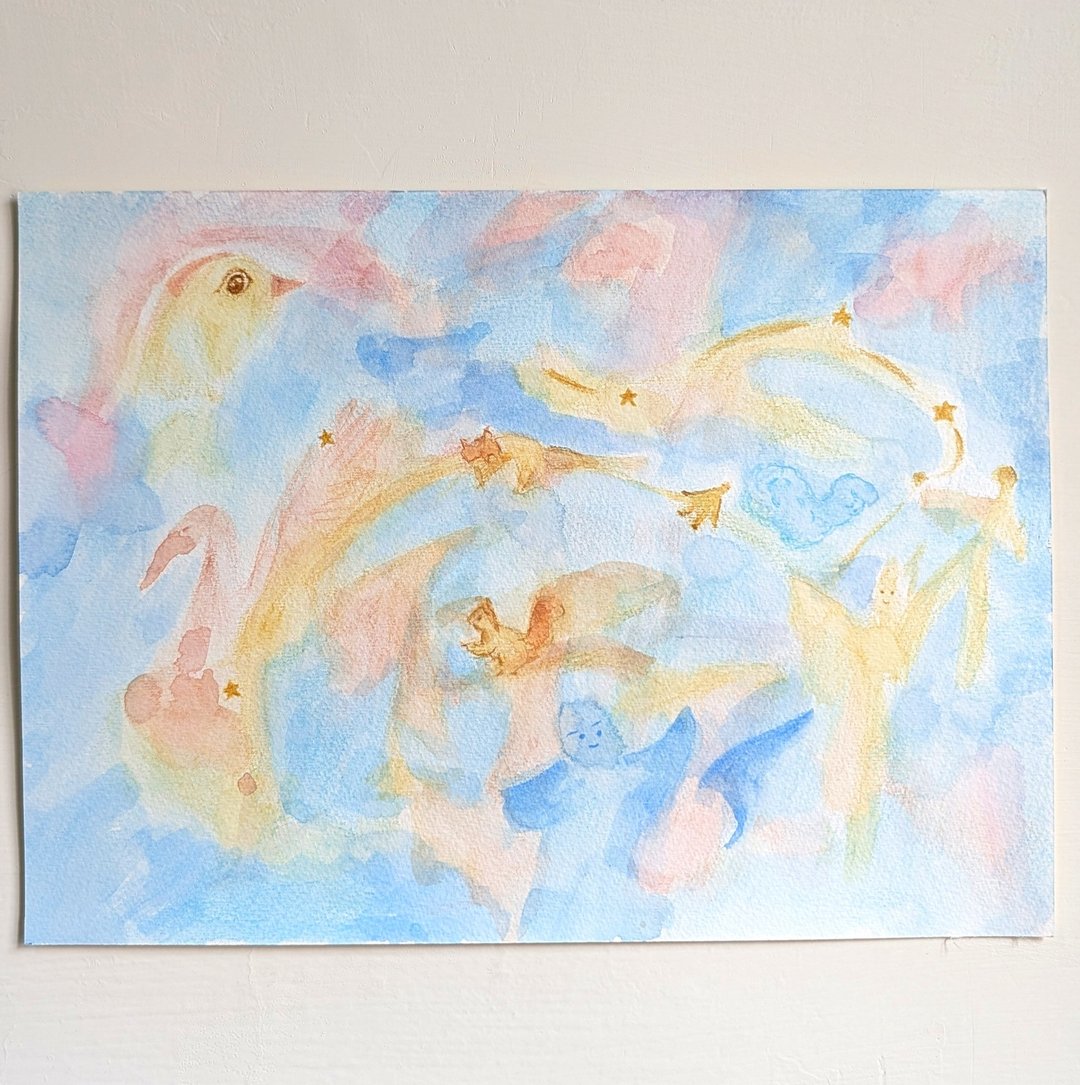 【轻轻柔柔无重力的梦】原画 手绘水彩色铅笔小画 - 海报/装饰画/版画 - 纸 