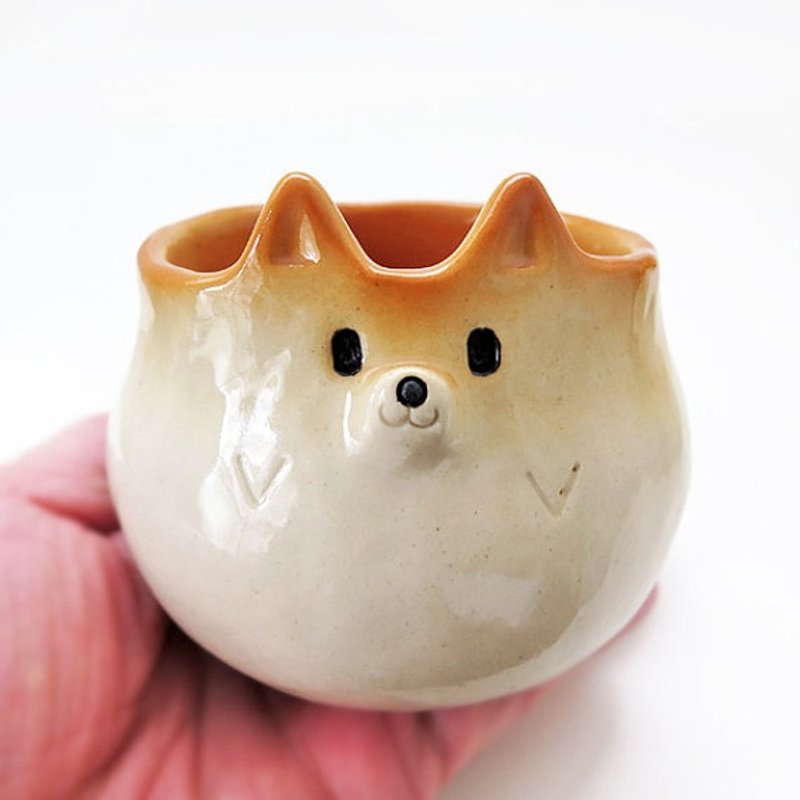 White Ceramics tableware "The cup of Shiba Inu type" Shiba Inu-workshop - 咖啡杯/马克杯 - 陶 橘色