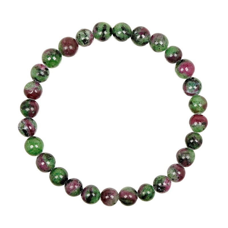 【正佳珠宝】红绿宝 高品红宝黝帘石 6mm 红绿宝手珠 - 手链/手环 - 半宝石 多色