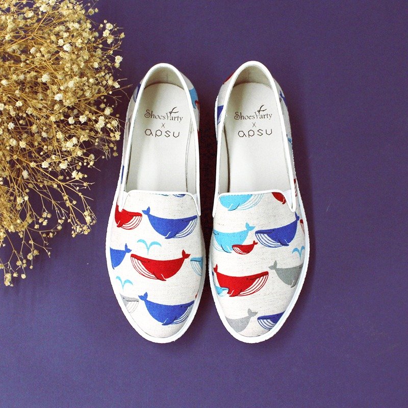 【现货】Shoes Party 鲸鲸有意思 厚底休闲鞋 /手工订制/日本布料/M2-16221F - 芭蕾鞋/娃娃鞋 - 棉．麻 白色