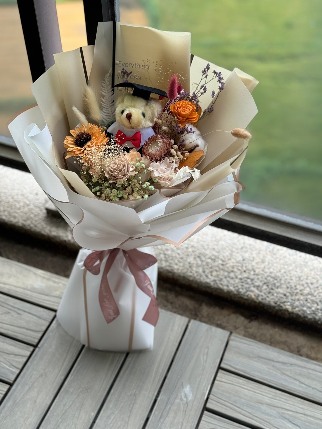 毕业花束 小熊 幼稚园 干燥花束 永生花束 - 干燥花/捧花 - 植物．花 卡其色