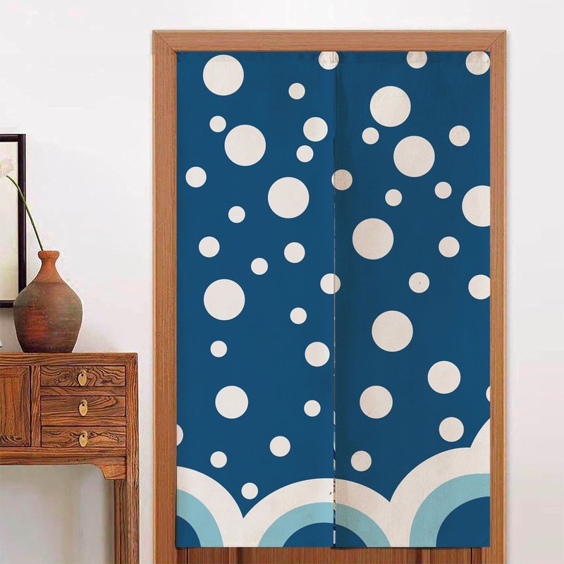 海浪波點日式門簾黑色居家質感隔斷簾子/開運好物 - 门帘/门牌 - 聚酯纤维 蓝色