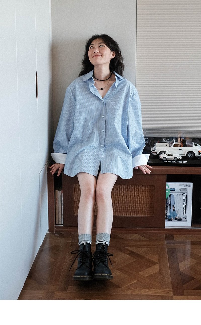慵懒 宽松 显瘦中长款长袖上衣 - 女装衬衫 - 棉．麻 