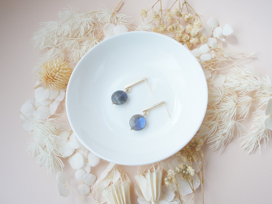 灰月 Labradorite 拉长石 耳环耳针 - 耳环/耳夹 - 宝石 灰色