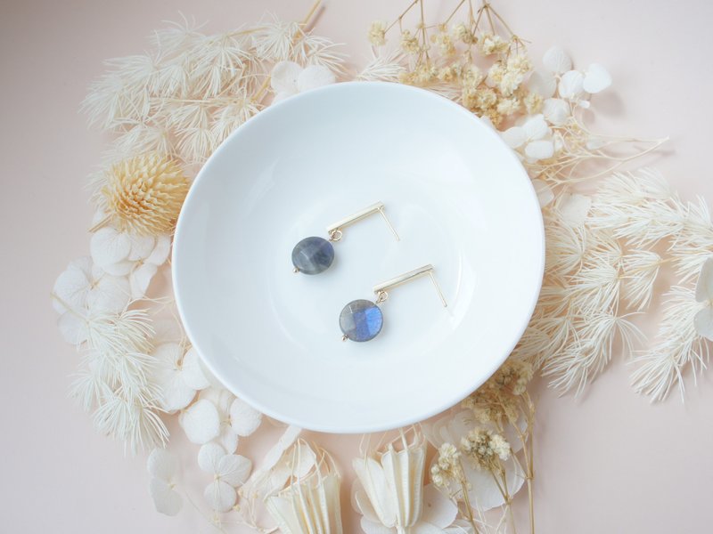 灰月 Labradorite 拉长石 耳环耳针 - 耳环/耳夹 - 宝石 灰色