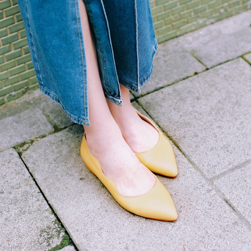 宽脚OK!云朵小波浪尖头鞋 #特调干燥花色 波斯菊黄  全真皮 MIT - 其他女款皮鞋 - 其他材质 黄色