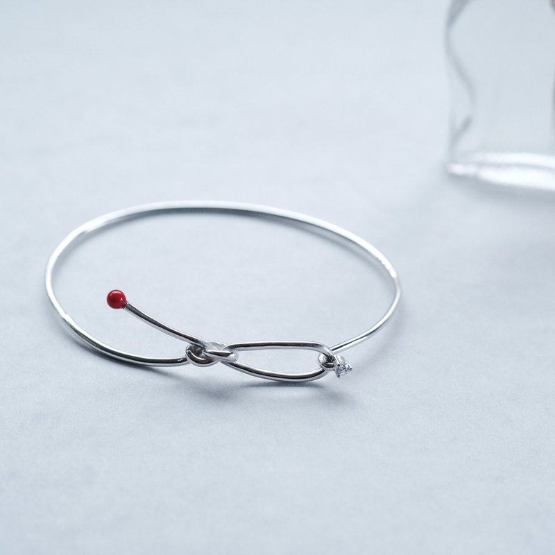 红珊瑚 绑带 结绳 挂钩 手镯 925银 - 手链/手环 - 其他金属 红色