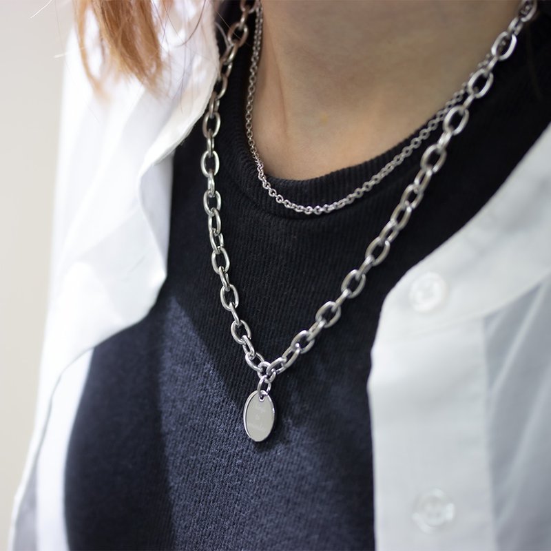 【Allora】定制化不锈钢钢牌双层颈链 / 字母 名字 日期刻字 - 项链 - 不锈钢 银色