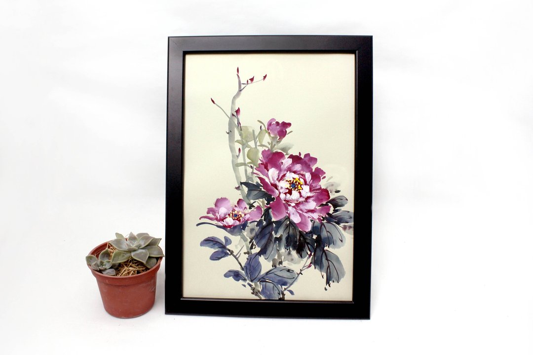 欣欣向荣-手绘挂画 牡丹国画 家居摆饰 (附画框) - 海报/装饰画/版画 - 纸 白色