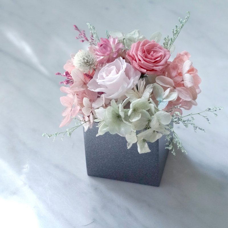 教师节毕业花礼生日生日开幕花礼粉橘/粉色色永生玫瑰不凋花绣球 - 植栽/盆栽 - 植物．花 粉红色