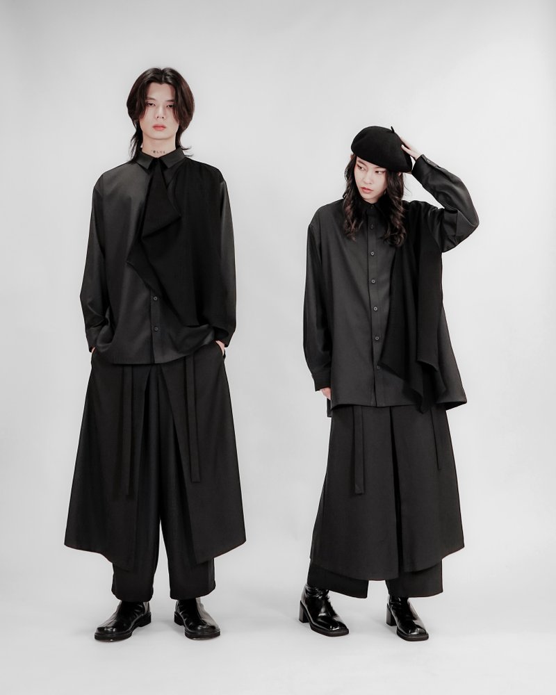 MUKK DESIGN 垂坠活片造型衬衫 - 女装衬衫 - 聚酯纤维 黑色