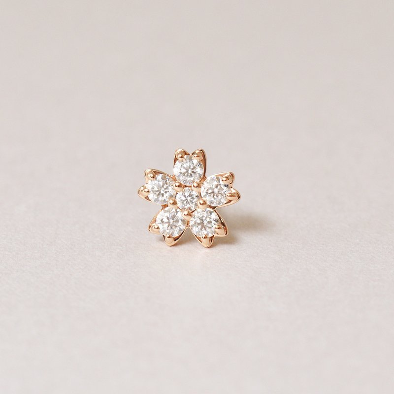 【Solo Earring】 18K/10K 莫桑石樱花单边耳环 (玫瑰金) - 耳环/耳夹 - 贵金属 