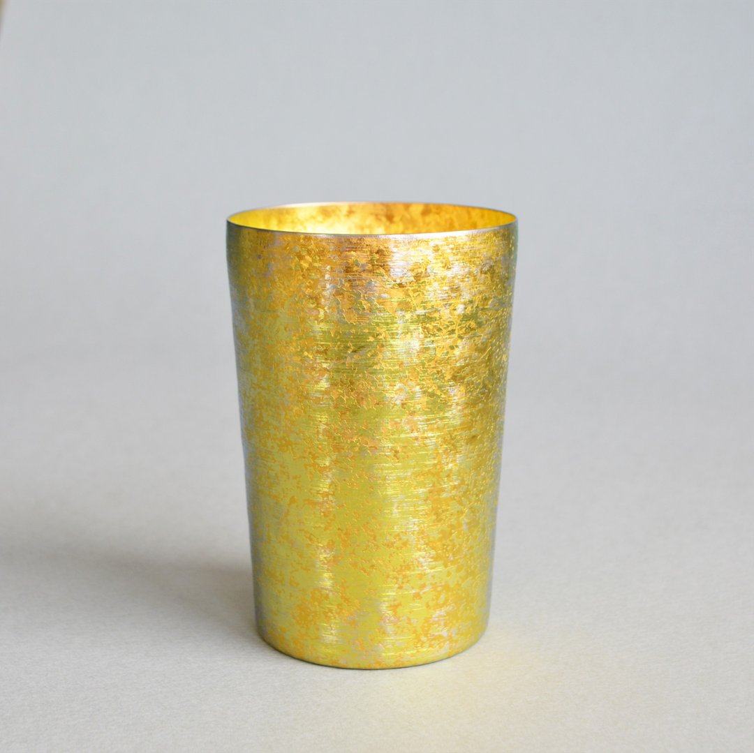 Titanium high cold insulation tumbler Yamabuki double structure | in wooden box | beer lover | gold - 酒杯/酒器 - 其他金属 金色
