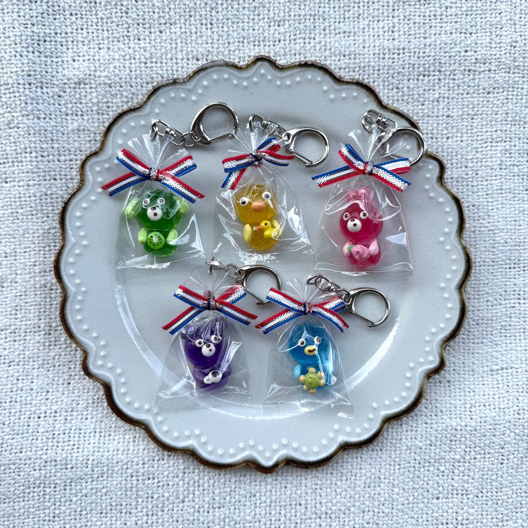 果冻小动物造型钥匙扣 - 狗/小鸡/兔子/小熊/企鹅 - 钥匙链/钥匙包 - 树脂 多色