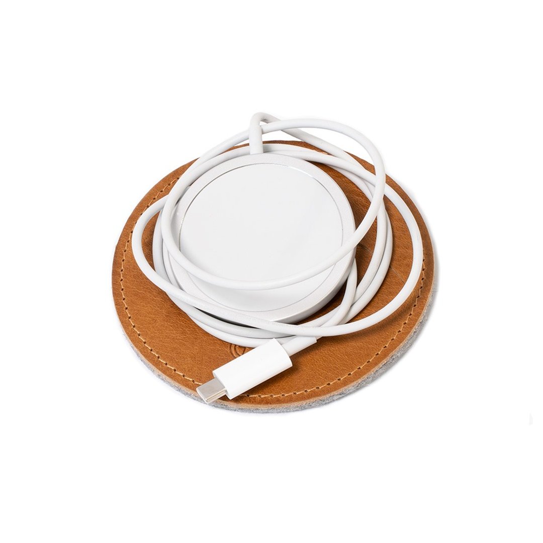 月亮 - 适用于苹果 MagSafe 充电器的皮革线缆整理器 - 卷线器/电线收纳 - 真皮 咖啡色