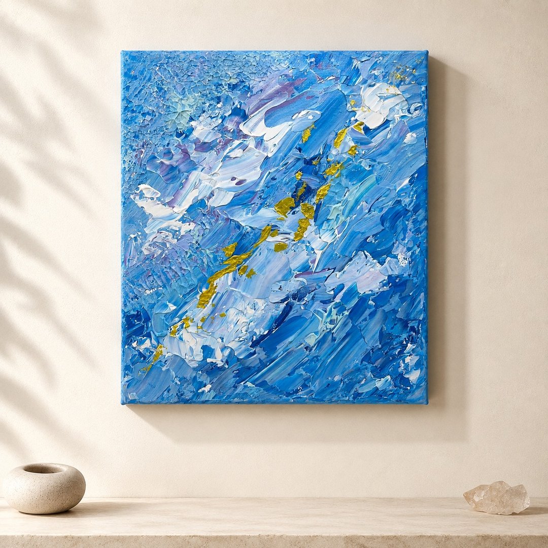 【川流不息】蓝白海洋抽象挂画 - 25×30 压克力手绘原作 - 海报/装饰画/版画 - 棉 
