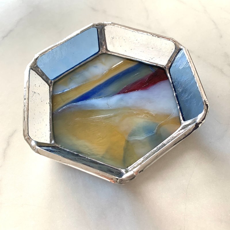Art glass tray pale blue & amber - 摆饰 - 玻璃 蓝色