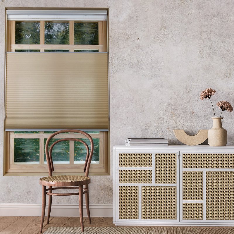 奶茶上下开合双循环珠链半遮光蜂巢帘 (Pongee) - 门帘/门牌 - 聚酯纤维 