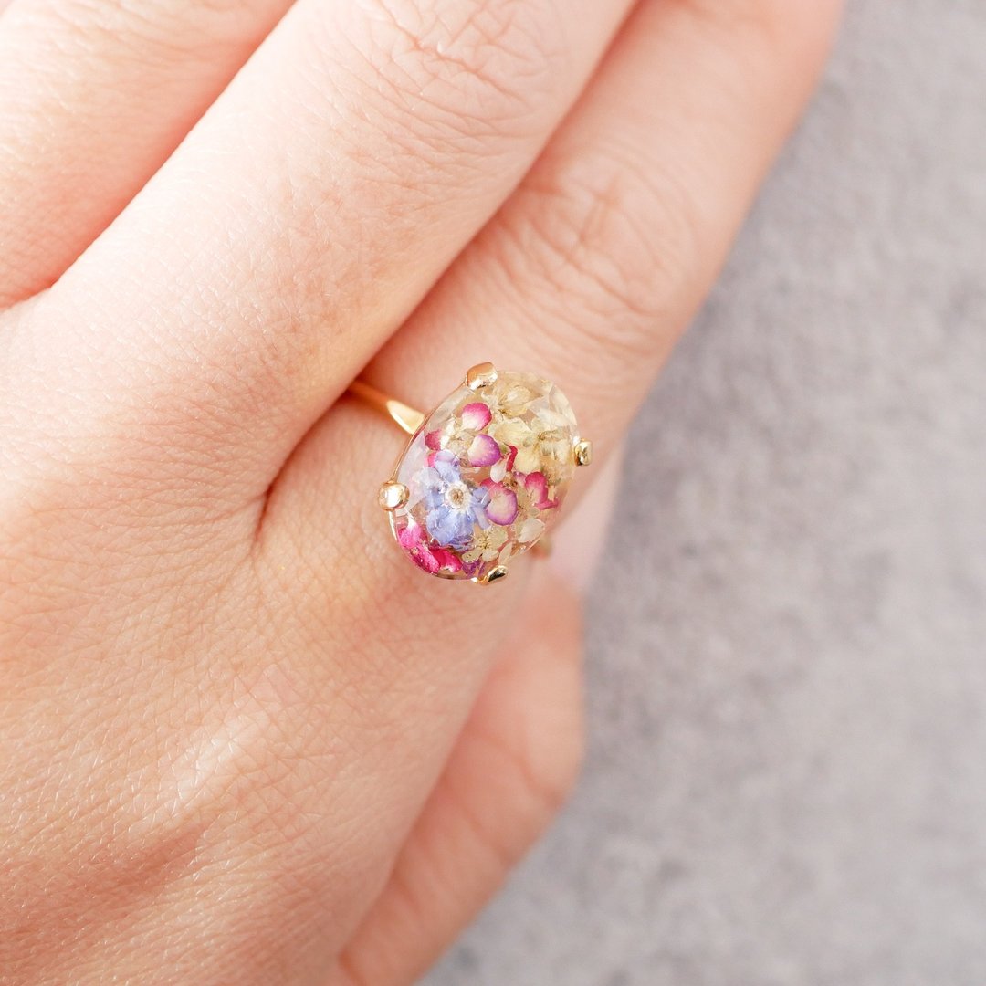 Botanical/Drop ring/Alyssum and forget-me-not - 戒指 - 树脂 紫色